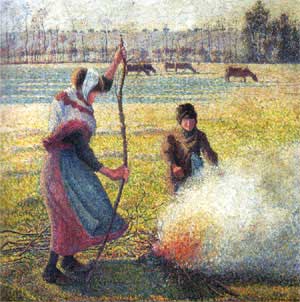 ARIA – Pressioni – Combustioni biomasse / Camille Pissarro (1830-1903): Peasant girl lighting a fire. Frost.