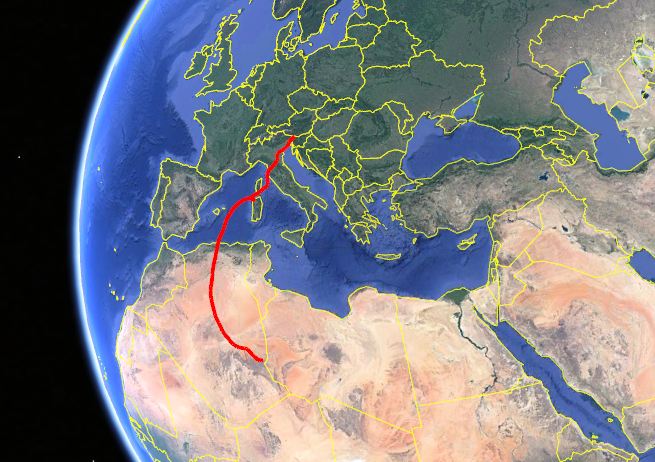 Figura 2: Traiettoria delle masse d’aria che il 17 giugno si trovavano nei pressi del suolo libico.