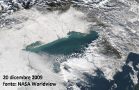 foto da satellite dell’Italia nord-orientale con la pianura coperta di neve il giorno 20 dicembre 2009 (fonte: NASA Worldview)