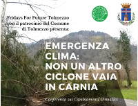 locandina della conferenza “Emergenza Clima: non un altro ciclone Vaia in Carnia”