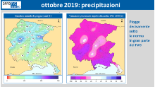 slide: mappe pioggia ottobre 2019 (cumulato mensile e variazione percentuale rispetto alla media 1961-2010) 