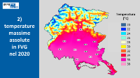 Figura 2 - Mappa: temperature massime assolute in Friuli Venezia Giulia nel 2020
